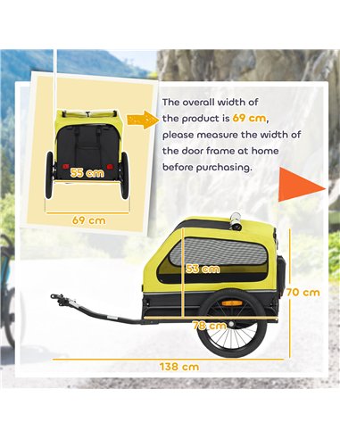 PawHut Dog Bike Trailer with Flip-Down Ramp Tailgate, Quick Release Frame, Universal Bicycle Coupler, Reflectors, Yellow