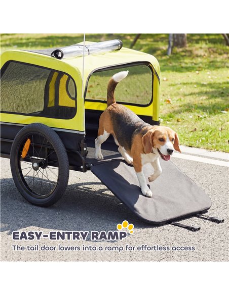 PawHut Dog Bike Trailer with Flip-Down Ramp Tailgate, Quick Release Frame, Universal Bicycle Coupler, Reflectors, Yellow - pic 195028 | FastDaddyshop
