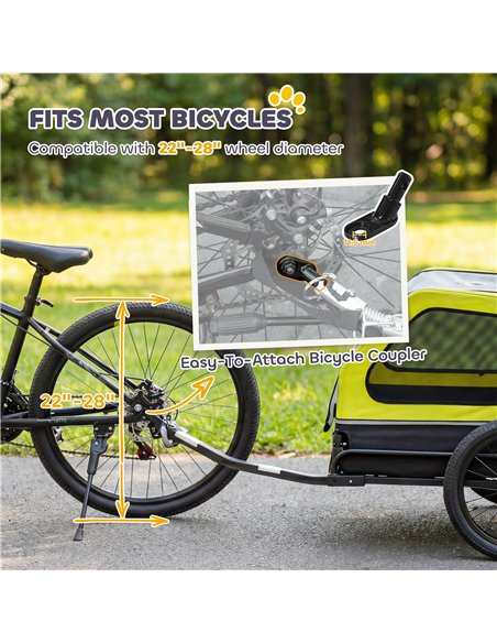 PawHut Dog Bike Trailer with Flip-Down Ramp Tailgate, Quick Release Frame, Universal Bicycle Coupler, Reflectors, Yellow - pic 195029 | FastDaddyshop