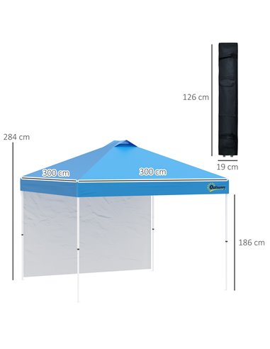 Outsunny 3x3M Pop Up Gazebo Tent with 1 Sidewall, Roller Bag, Adjustable Height, Blue