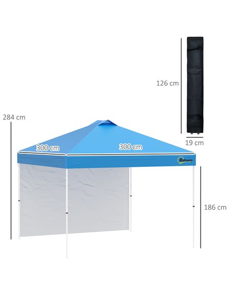 Outsunny 3x3M Pop Up Gazebo Tent with 1 Sidewall, Roller Bag, Adjustable Height, Blue - pic 19503 | FastDaddyshop