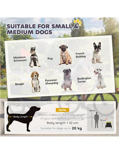 PawHut Dog Bike Trailer with Flip-Down Ramp Tailgate, Quick Release Frame, Universal Bicycle Coupler, Reflectors, Yellow