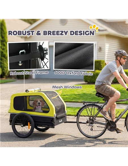 PawHut Dog Bike Trailer with Flip-Down Ramp Tailgate, Quick Release Frame, Universal Bicycle Coupler, Reflectors, Yellow - pic 195032 | FastDaddyshop