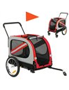 PawHut 2-In-1 Dog Bike Trailer Pet Stroller with Universal Wheel Reflector Flag Red