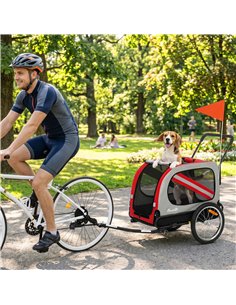 PawHut 2-In-1 Dog Bike Trailer Pet Stroller with Universal Wheel Reflector Flag Red 2