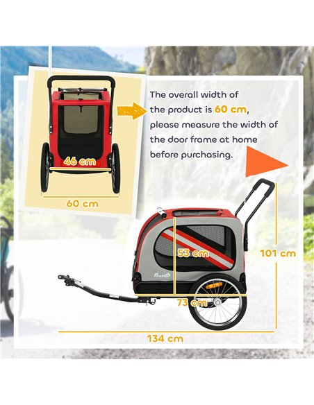 PawHut 2-In-1 Dog Bike Trailer Pet Stroller with Universal Wheel Reflector Flag Red - pic 195035 | FastDaddyshop