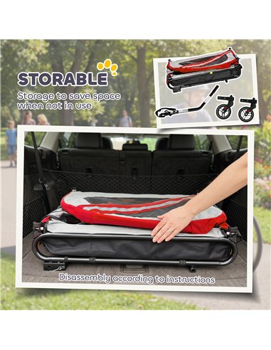 PawHut 2-In-1 Dog Bike Trailer Pet Stroller with Universal Wheel Reflector Flag Red