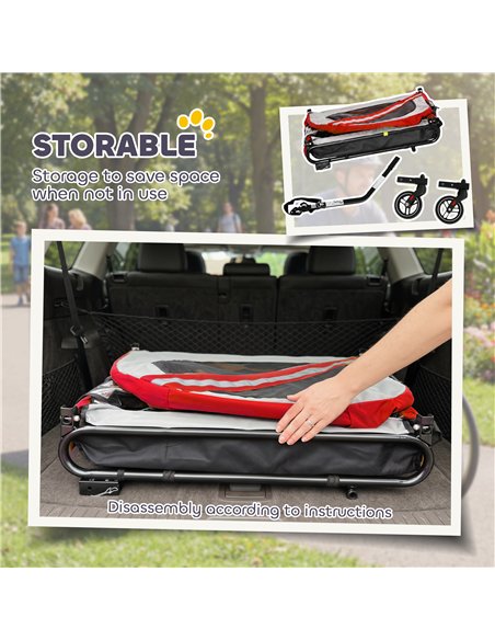 PawHut 2-In-1 Dog Bike Trailer Pet Stroller with Universal Wheel Reflector Flag Red - pic 195038 | FastDaddyshop
