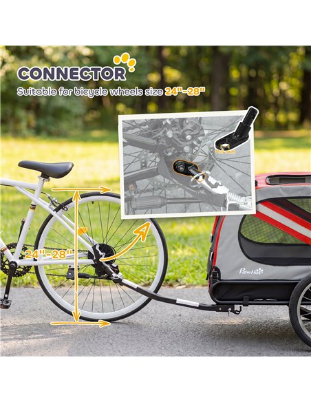 PawHut 2-In-1 Dog Bike Trailer Pet Stroller with Universal Wheel Reflector Flag Red - pic 195039 | FastDaddyshop