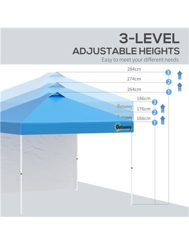 Outsunny 3x(3)M Pop Up Gazebo Tent with 1 Sidewall, Roller Bag, Adjustable Height, Event Shelter Tent for Garden, Patio, Blue
