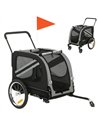 PawHut 2-In-1 Pet Bike Trailer Dog Stroller Pushchair with Universal Wheel Reflector Flag Grey