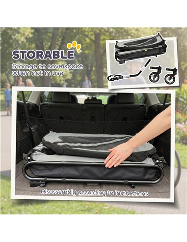 PawHut 2-In-1 Pet Bike Trailer Dog Stroller Pushchair with Universal Wheel Reflector Flag Grey