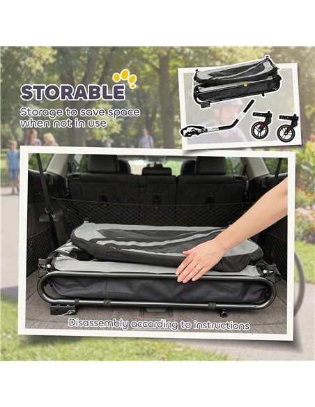 PawHut 2-In-1 Pet Bike Trailer Dog Stroller Pushchair with Universal Wheel Reflector Flag Grey - pic 195047 | FastDaddyshop