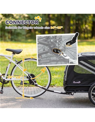 PawHut 2-In-1 Pet Bike Trailer Dog Stroller Pushchair with Universal Wheel Reflector Flag Grey