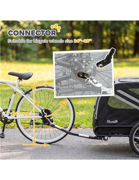 PawHut 2-In-1 Pet Bike Trailer Dog Stroller Pushchair with Universal Wheel Reflector Flag Grey - pic 195048 | FastDaddyshop