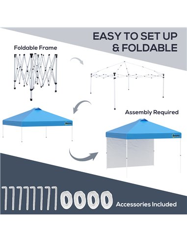 Outsunny 3x(3)M Pop Up Gazebo Tent with 1 Sidewall, Roller Bag, Adjustable Height, Event Shelter Tent for Garden, Patio, Blue
