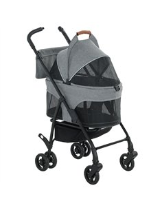 PawHut Pet Stroller, Foldable Dog Cat Stroller with Detachable Carrier, Wheels, Storage Basket, Secure Leash
