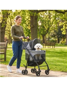 PawHut Pet Stroller, Foldable Dog Cat Stroller with Detachable Carrier, Wheels, Storage Basket, Secure Leash 2