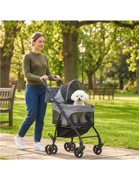 PawHut Pet Stroller, Foldable Dog Cat Stroller with Detachable Carrier, Wheels, Storage Basket, Secure Leash - pic 195052 | FastDaddyshop