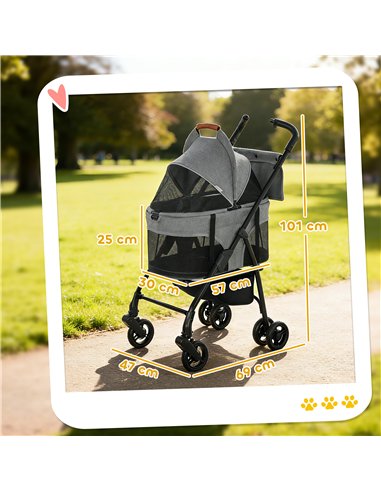 PawHut Pet Stroller, Foldable Dog Cat Stroller with Detachable Carrier, Wheels, Storage Basket, Secure Leash