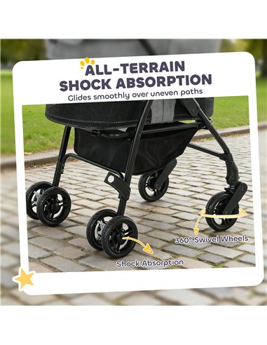 PawHut Pet Stroller, Foldable Dog Cat Stroller with Detachable Carrier, Wheels, Storage Basket, Secure Leash