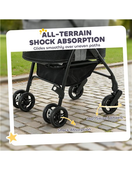 PawHut Pet Stroller, Foldable Dog Cat Stroller with Detachable Carrier, Wheels, Storage Basket, Secure Leash - pic 195055 | FastDaddyshop