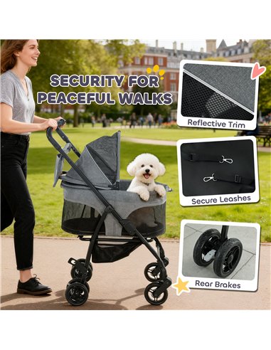 PawHut Pet Stroller, Foldable Dog Cat Stroller with Detachable Carrier, Wheels, Storage Basket, Secure Leash