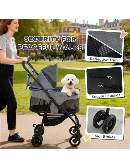 PawHut Pet Stroller, Foldable Dog Cat Stroller with Detachable Carrier, Wheels, Storage Basket, Secure Leash - pic 195056 | FastDaddyshop