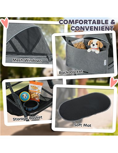 PawHut Pet Stroller, Foldable Dog Cat Stroller with Detachable Carrier, Wheels, Storage Basket, Secure Leash