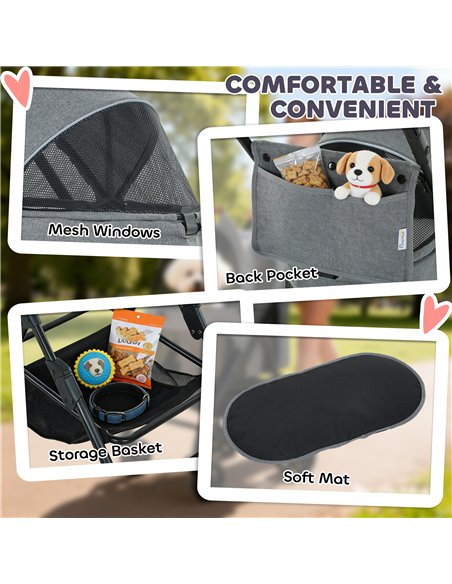 PawHut Pet Stroller, Foldable Dog Cat Stroller with Detachable Carrier, Wheels, Storage Basket, Secure Leash - pic 195058 | FastDaddyshop