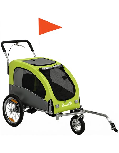 PawHut 2 in 1 Dog Bike Trailer, Foldable Pet Stroller, Dog Bicycle Trailer with Suspension, for Medium Dogs up to 20kg, Green - pic 195060 | FastDaddyshop