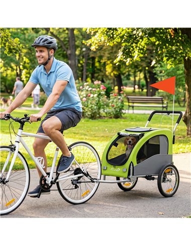 PawHut 2 in 1 Dog Bike Trailer, Foldable Pet Stroller, Dog Bicycle Trailer with Suspension, for Medium Dogs up to 20kg, Green