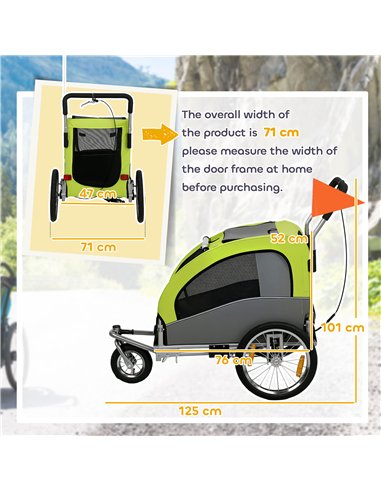 PawHut 2 in 1 Dog Bike Trailer, Foldable Pet Stroller, Dog Bicycle Trailer with Suspension, for Medium Dogs up to 20kg, Green