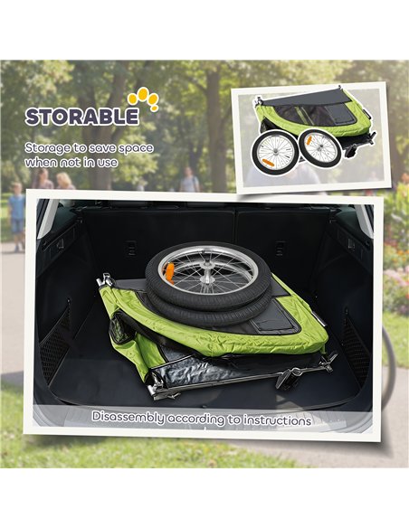 PawHut 2 in 1 Dog Bike Trailer, Foldable Pet Stroller, Dog Bicycle Trailer with Suspension, for Medium Dogs up to 20kg, Green - pic 195065 | FastDaddyshop
