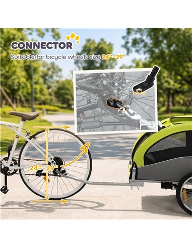 PawHut 2 in 1 Dog Bike Trailer, Foldable Pet Stroller, Dog Bicycle Trailer with Suspension, for Medium Dogs up to 20kg, Green