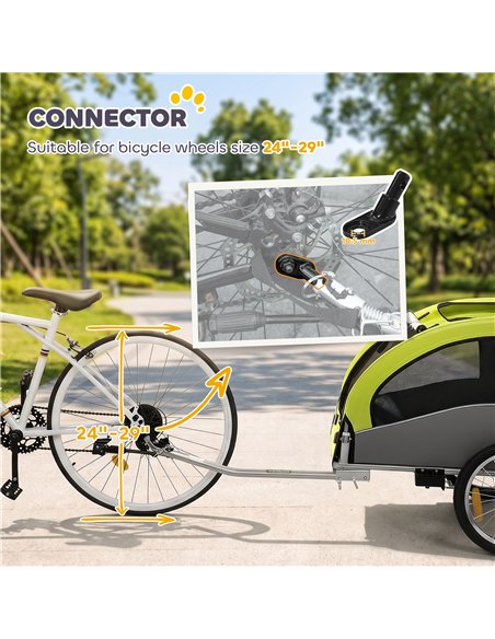 PawHut 2 in 1 Dog Bike Trailer, Foldable Pet Stroller, Dog Bicycle Trailer with Suspension, for Medium Dogs up to 20kg, Green - pic 195066 | FastDaddyshop