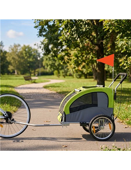 PawHut 2 in 1 Dog Bike Trailer, Foldable Pet Stroller, Dog Bicycle Trailer with Suspension, for Medium Dogs up to 20kg, Green - pic 195067 | FastDaddyshop