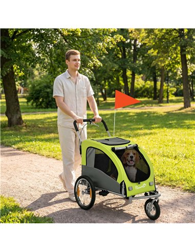 PawHut 2 in 1 Dog Bike Trailer, Foldable Pet Stroller, Dog Bicycle Trailer with Suspension, for Medium Dogs up to 20kg, Green