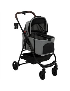 PawHut Dog Stroller, 3 in 1 Foldable Pet Stroller for Small Puppy Cat with Detachable Travel Carrier, Storage Basket, Grey