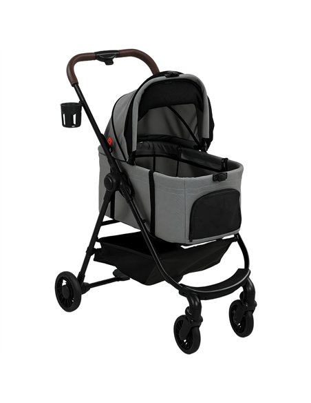 PawHut Dog Stroller, 3 in 1 Foldable Pet Stroller for Small Puppy Cat with Detachable Travel Carrier, Storage Basket, Grey - pic 195069 | FastDaddyshop