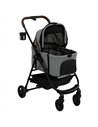 PawHut Dog Stroller, 3 in 1 Foldable Pet Stroller for Small Puppy Cat with Detachable Travel Carrier, Storage Basket, Grey