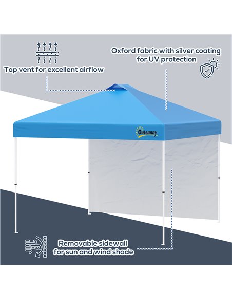 Outsunny 3x(3)M Pop Up Gazebo Tent with 1 Sidewall, Roller Bag, Adjustable Height, Event Shelter Tent for Garden, Patio, Blue - pic 19507 | FastDaddyshop