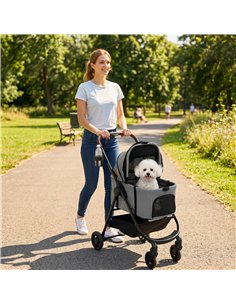 PawHut Dog Stroller, 3 in 1 Foldable Pet Stroller for Small Puppy Cat with Detachable Travel Carrier, Storage Basket, Grey 2