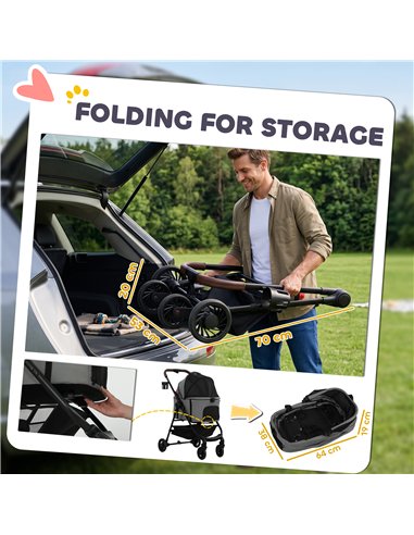 PawHut Dog Stroller, 3 in 1 Foldable Pet Stroller for Small Puppy Cat with Detachable Travel Carrier, Storage Basket, Grey