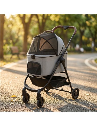 PawHut Dog Stroller, 3 in 1 Foldable Pet Stroller for Small Puppy Cat with Detachable Travel Carrier, Storage Basket, Grey