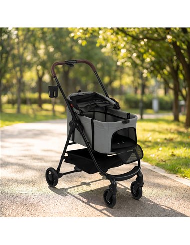 PawHut Dog Stroller, 3 in 1 Foldable Pet Stroller for Small Puppy Cat with Detachable Travel Carrier, Storage Basket, Grey