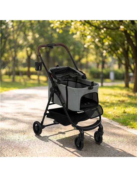 PawHut Dog Stroller, 3 in 1 Foldable Pet Stroller for Small Puppy Cat with Detachable Travel Carrier, Storage Basket, Grey - pic 195077 | FastDaddyshop