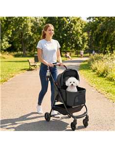 PawHut Dog Stroller, 3 in 1 Foldable Pet Stroller for Small Puppy Cat with Detachable Travel Carrier, Storage Basket, Black 2