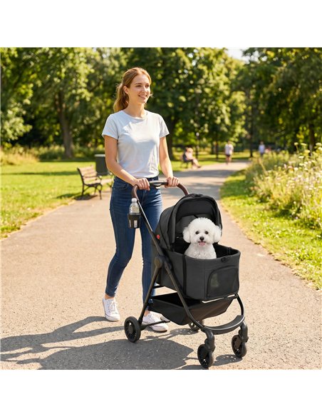 PawHut Dog Stroller, 3 in 1 Foldable Pet Stroller for Small Puppy Cat with Detachable Travel Carrier, Storage Basket, Black - pic 195079 | FastDaddyshop