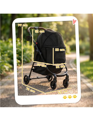 PawHut Dog Stroller, 3 in 1 Foldable Pet Stroller for Small Puppy Cat with Detachable Travel Carrier, Storage Basket, Black